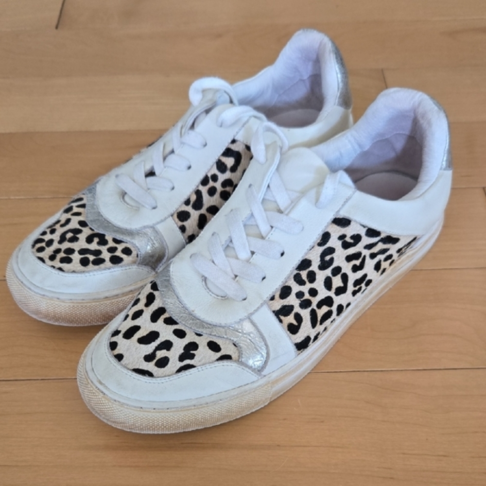 Nordstrom Chocolat Bleu Women's 10 Neza Leopard Print‎ Sneakers Silver Accents